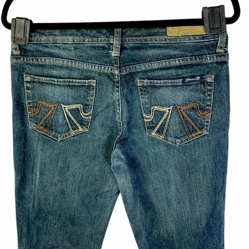 Seven7 Women Bootcut Low Rise Jeans Med Dark Wash Embroidered SZ 31 Inseam 32” - Picture 6 of 16